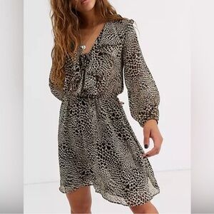 NWOT Topshop Mini Dress With Ruffle Front In Animal Print Size US 6